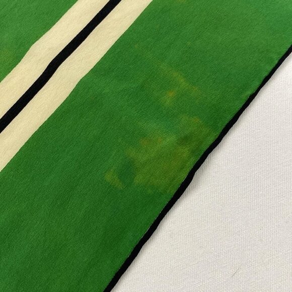 Auth CHANEL - Green Cream Navy Silk Scarf - Picture 6 of 14